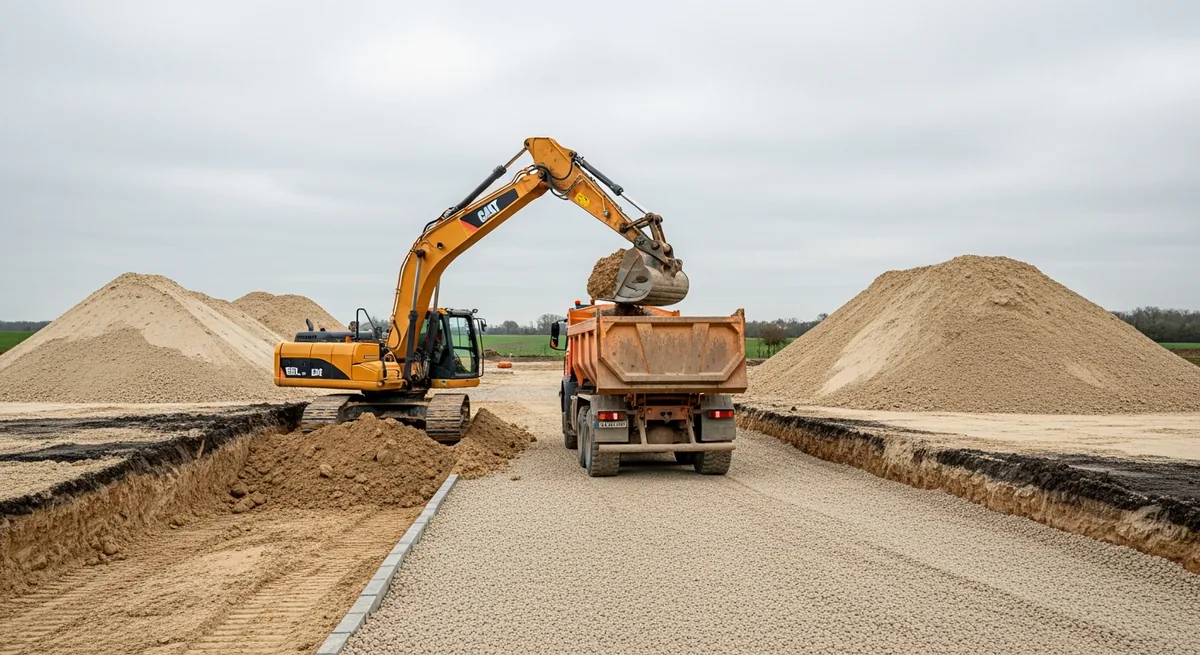 Chargement de terres sur un chantier de terrassement à Caen