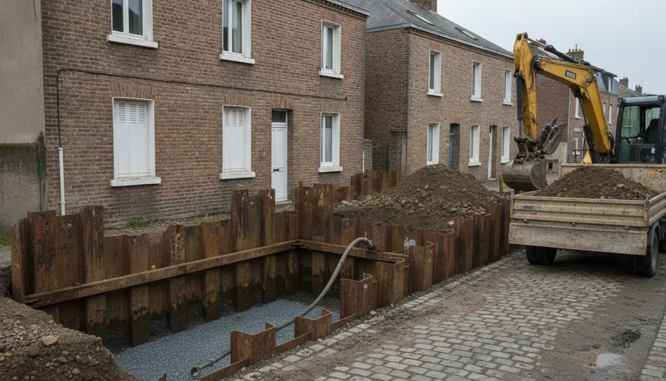 Fouilles de fondation blindées pour une extension sur remblai, quartier de l'Eure au Havre